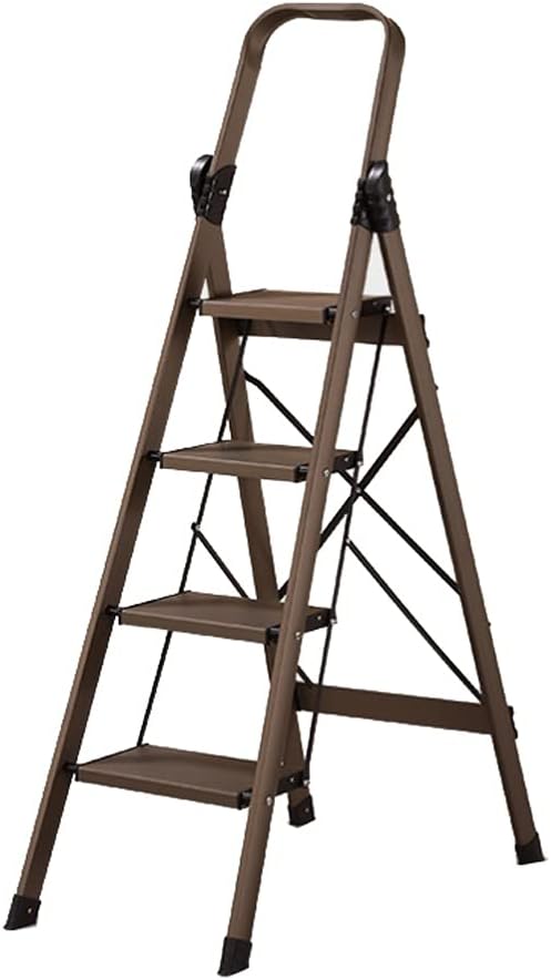 Stepladders 5ft Aluminum Ladders 4 Step Ladder Folding Step Stool with Handrails and Wide Pedal Lightweight Portable Stepladders,Rose Gold Folding Stepladder (Ladder B)