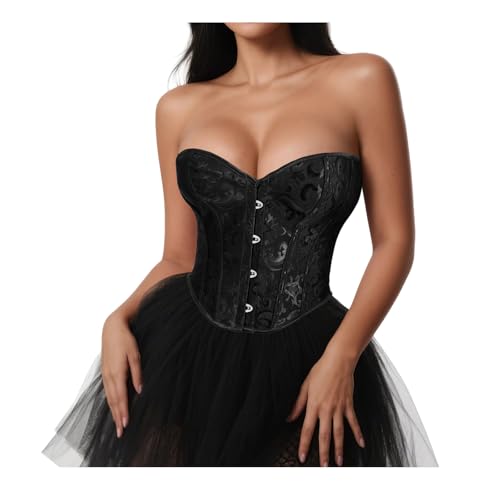VONMELLI Bustier Corset Tops for Women Black, Lace Up Overbust Bustier Shapewear Lingerie Cosplay Costume M