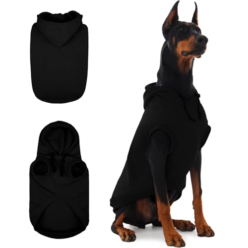 IECOii Dog Sweatshirts for Large Dogs, Basic Dog Hoodie for Large Size Dogs, Pet Pullover Sweatshirt with Hood Lightweight Fall Sweater for Doberman, Pitbull, Labrador, Black, 2XL (No Fleece Lined)