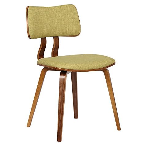 Armen Living Jaguar Mid Century Modern Dining Accent Chair for Kitchen Table Desk Vanity in Green Fabric and Walnut Wood Finish Cover