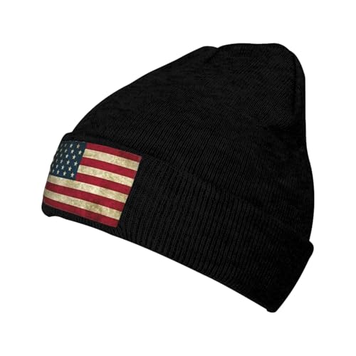 JIUTY Bonnet d'hiver avec drapeau américain pour homme et femme, bonnet doublé chaud, bonnet tricoté doux et chaud pour temps froid, Noir , Taille unique