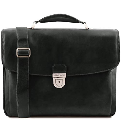 Tuscany Leather Alessandria - Leather multi compartment TL SMART laptop briefcase - TL142067 (BLACK)
