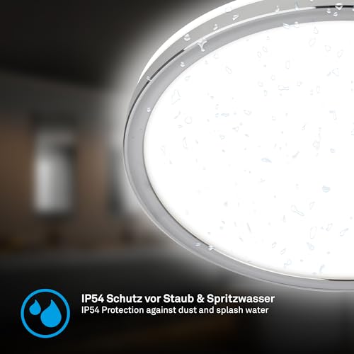 BRILONER - LED Deckenlampe Bad mit indirektem Licht, flach, IP54 Staub- Spritzwasserschutz, Deckenleuchte, LED Panel, Badlampe, Badezimmerlampe, Küchenlampe, Feuchtraumleuchte, 42x2,8 cm, Chrom