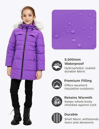 wantdo Girl's Winter Coat Waterproof Long Puffer Jacket Warm Parka with Faux Fur Hood4