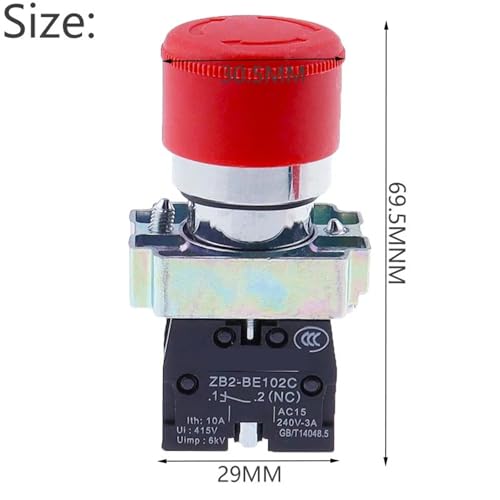 Interruptor de botón de emergencia XB2-BS542 de hongo 22mm 1NO 2