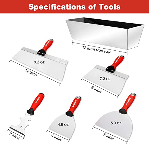 Goldblatt Drywall Hand Tool Kit - Stainless Steel Joint Knife, Taping Knives, Paniter Scraper, Mud Pan, 6-Inch Jab Saw #TOP4