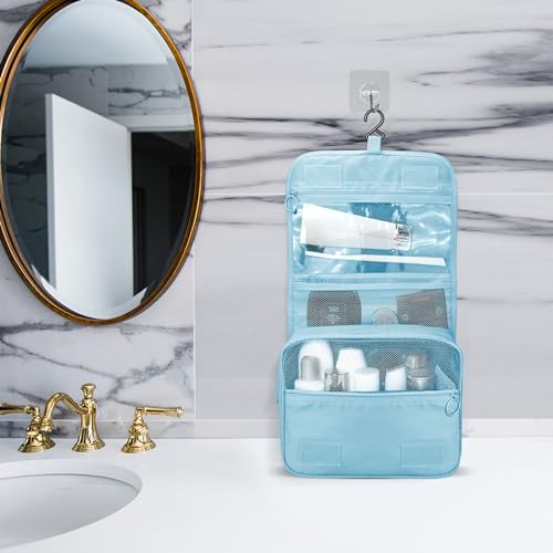 Image of Lcsmaokin Large Capacity Toiletry Bag Travel Bag with Hanging Hook for Men and Women Waterproof Travel Cosmetic Bag Bathroom Storage Bag for Brushes Set, Full-Sized Shampoo, Toiletries, Accessories,