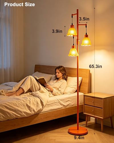 Image of Lightdot Glass Floor Lamps for Living Room, 3-Light Dimmable Floor Lamp with Orange Glass Shade& E12 Bulbs Included, Mid Century Standing Tall Lamp with 5Lbs Heavy Base for Bedroom /Sofa Beside