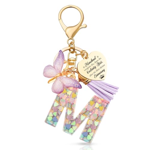 Anruzon Schlüsselanhänger Mädchen - Buchstabe Schlüssel - Anhänger Schmetterling Schlüsselanhänger - Weihnachten - Einschulung Geschenk - Keychain Geschenk für Kinder Mädchen Frauen (M Lila)
