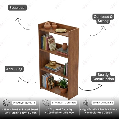 Image of DFC Element Crysta Shelf for Home, Living Room & Bedroom | Engineered Wood Storage Shelf with Open Display Design | Space Saving Organizer for Books, Decor & Daily Essentials (Natural Oak, 4 Level)