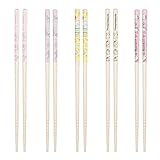 5 Pairs Cute Bamboo Chopsticks Set Kitty Cat Bamboo Chopstick Set Reusable Cartoon Wooden Chopsticks for Home School Kitchen Cooking Tableware Use (CSK B)