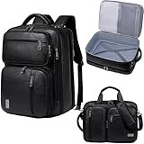 weiatas 3-in-1 Vegan Leather Convertible Laptop Bag for Men Women, 15.6 Inch Waterproof Expandable Backpack, Computer Briefcase, Shoulder Messenger Bag & Weekend Bag for Business Travel Work (Black)