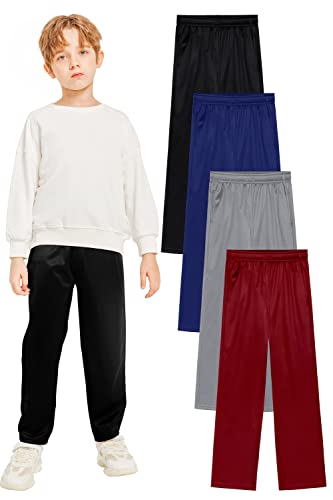 Resinta 4er-Pack Jungen Athletic Sweatpants Fleece Jogger Sweatpants mit Taschen Kordelzug Active Sweatpants, Schwarz, Marineblau, Burgunderrot, Hellgrau, 7-8 Jahre Cover