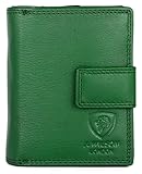 2 pochettes d'identité J. Wilson London Portefeuille RFID en cuir souple avec pochette zippée pour femme, vert bouteille, M, Contemporain
