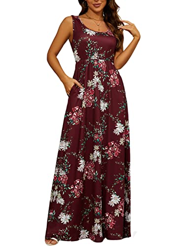chuangminghangqi Sommerkleid Damen Lang mit Taschen Blumenkleid...