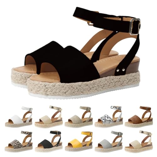 Espadrilles Platform Wedge Sandal for Women Dressy Summer, 2025 Casual Open Toe Buckle Ankle Strap Comfortable Arch Support Platform Wedge Sandals Summer Beach Shoes