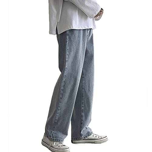 Rexcyril Men's Loose Fit Straight Leg Denim Jeans Baggy Wide Leg Plain Pants Trousers2