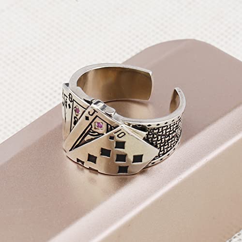 Ttjhgyqo Punk Cool Poker Playing Open Adjustable Finger Ring Poker Playing Card Ace Of Spades Ring Spades Poker Ring Jewelry For Women Men (Poker Ring 8) #TOP4