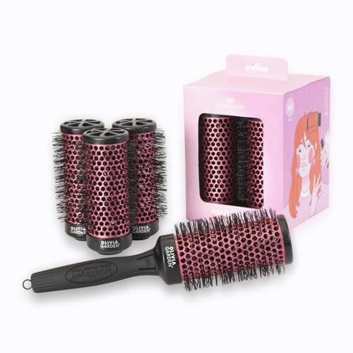 Olivia Garden Multibrush Curlers Kit - 4 cabezales y 1 mango desmontable - Tamaño 45 - Perfecto para rizos y volumen