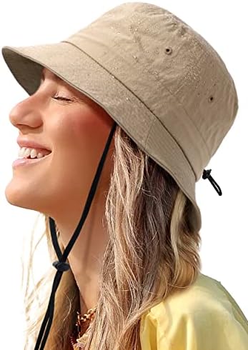 Waterproof Bucket Hat for Women Men Rain Hat UPF 50+ Wide Brim Boonie Sun Hat Foldable Summer Floppy Beach Fishing Safari Hat Khaki