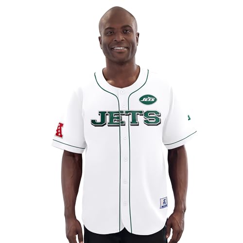 STARTER Men's White New York Jets Relay Full-Button Baseball Jersey