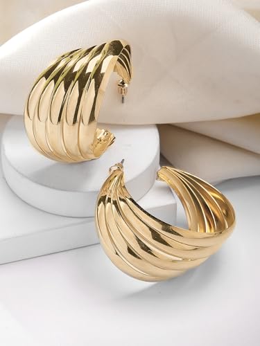 Image of Bohey by KARATCART Gold-Toned Classic Half Hoop Earrings for Women