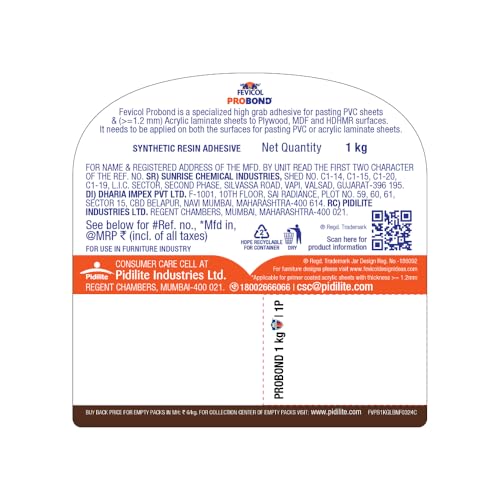Image of Fevicol Probond - Special Adhesive for Acrylic and PVC sheets | Heat Resistant | Spreads easily |1Kg