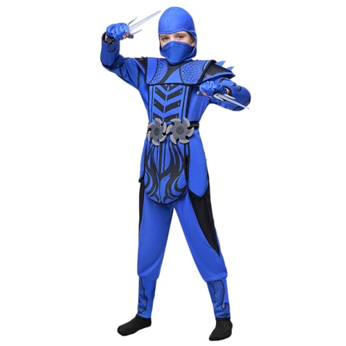 Disfraz de Ninja para Niños Azul Mediano 8-10 años miniatura 5