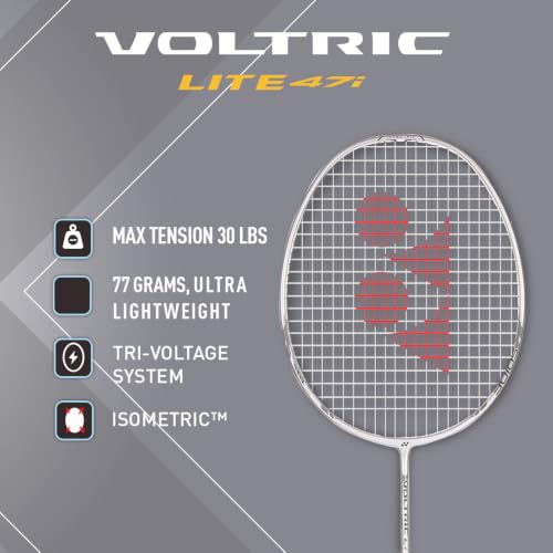 Image of Yonex Graphite Strung Badminton Racquet Voltric Lite 47i (G4, 77 Grams, 30 lbs Tension, Silver Gray)