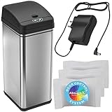 iTouchless Automatic Trash Can with AC Adapter and 3 Odor Filters, Big Lid Opening Touchless Sensor...