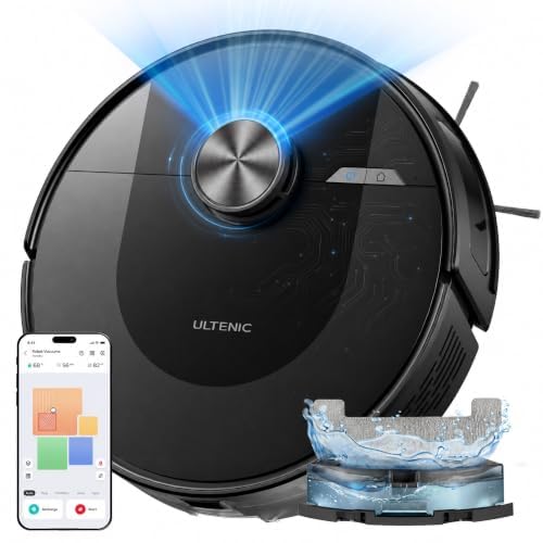 Ultenic Robot Aspirapolvere Lavapavimenti con LiDAR, 8000Pa, 180Min, Rilevamento Tappeti con Auto-Boost, Mappe Multilivello, Design Ultracompatto, Controllo App/Alexa