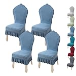 Round Back Dining Chair Cover Stretch Thickened Chair Slipcover with Skirt for Dining Room Kitchen Chair Cover Set of 2 4 6 Dining Chairs Slipcovers Chair Protectors Covers,C 4pcs