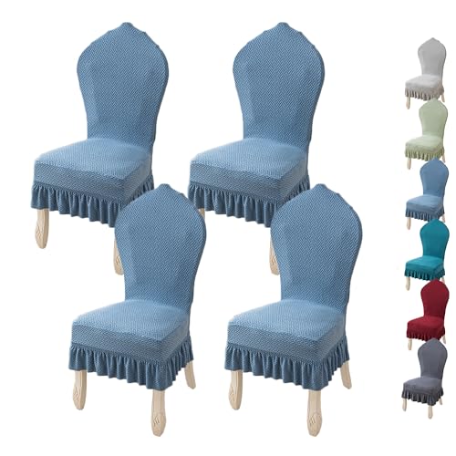 Round Back Dining Chair Cover Stretch Thickened Chair Slipcover with Skirt for Dining Room Kitchen Chair Cover Set of 2 4 6 Dining Chairs Slipcovers Chair Protectors Covers,C 4pcs