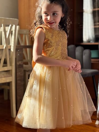 Sparkle Sequin Tulle Flower Girl Dress for Wedding Kids Princess Pageant Dress Pearls Bow Prom Ball Gowns Tutu Dress4