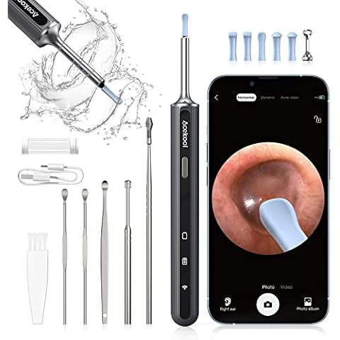 Ohrenschmalz Entferner Otoskop, Acekool Wifi Ohrenreiniger Kamera 5MP HD Ohr Kamera IP67 Ultradünne wasserdicht Ohrenspiegel 3.5mm Linse Ohr Endoskop mit 6 LEDs für iPhone,iPad und Android-Smartphones Cover
