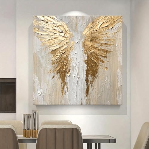 Impression sur toile papillon doré 90x90cm avec cadre moderne pour salon