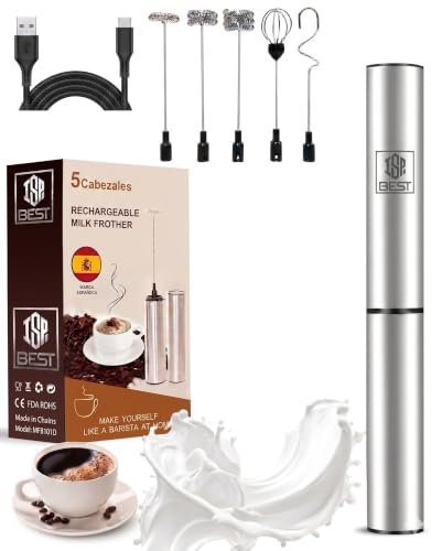Espumador De Leche Recargable 5 Cabezales Versión 2026 Batidora De Varillas Mezclador De Proteinas Mixer Milk Frother Batidor Te Matcha Mini Batidora Batidora De Leche Espuma