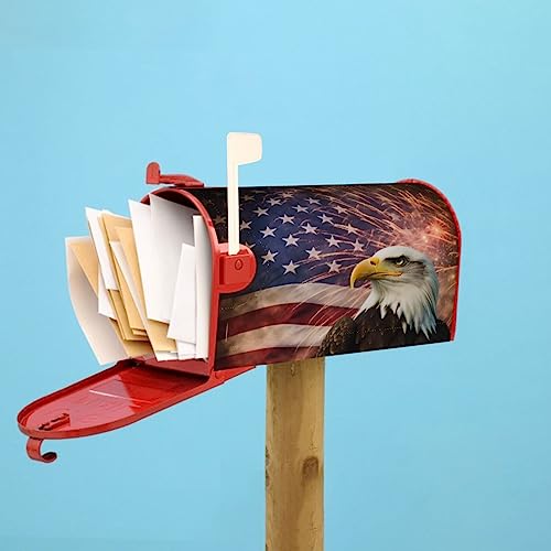 American Flag Celebration Fireworks Mailbox Covers, Magnetic Post Box Cover Wraps Standard Size 21X18 In Inches For Garden Yard Decor #TOP5