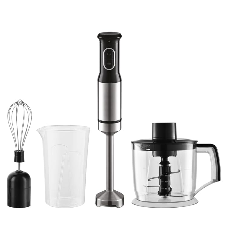 GAVATECH Batidora de Mano 1200W – Kit 3 en 1 con Picadora de 800ml, Varilla Batidora, 4 Cuchillas de Titanio y Cable Extralargo de 1.1m, Control de Velocidad Variable.