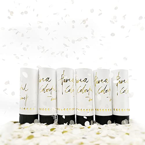 Lot de 6 canons à confettis multicolores, confettis, bombe à confettis, (canon à confettis, bombe à confettis) pour mariage, anniversaire, Noël et autres festivals (blanc) Cover