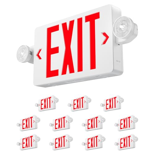 Amico 12 Pack Red Exit Sign with Multi-Angle LED Emergency Lights