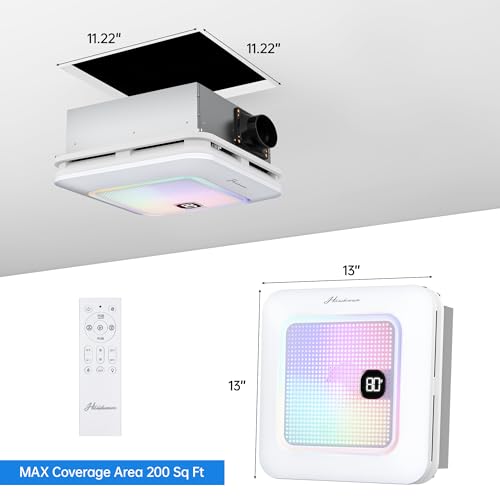 Image of Bathroom Exhaust Fan with Bluetooth Speaker & RGB Light, 230 CFM Ultra Quiet Ceiling Vent Fan with Remote, 3CCT Dimmable LED Light, 7 Color Mood Lighting, 1.0 Sone for Bathrooms up to 200 Sq.Ft