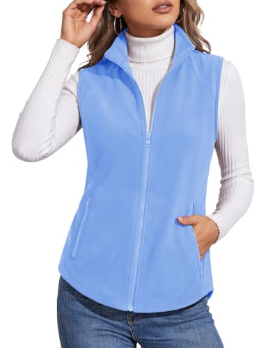 MAGCOMSEN Women's Lightweight Vest Warm Fleece Lined Sleeveless Winter Jackets Full Zip Outerwear Vest Light Blue XL