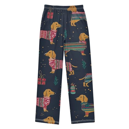 ZZXXB Dachshund Xmas Trees Boys Long Pants Soft Trousers Elastic Waist Kids Lounge Bottoms with Pockets S-XL