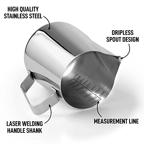 Zulay Kitchen 20Oz Stainless Steel Milk Frothing Pitcher - Milk Frother Cup - Easy-To-Clean Espresso Accessories - Easy-To-Read Creamer Measurements - Foam Making For Coffee & Matcha #TOP6