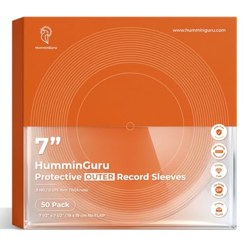 HumminGuru Protective Vinyl Record Outer Sleeve 7 Inch, Acid Free & Crystal Clear, HDPP Outer Record...