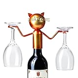 Drincarier Cat Decor Wine Bottle & Glass Holders Tabletop Wine Racks Shelf Metal Wine Bottle Holder Hold 1 Wine Bottle and 2 Glasses (Cat Wine Glass Holder)