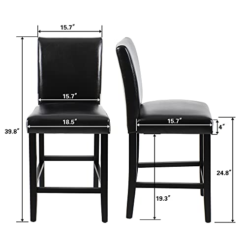 Gotminsi Set Of 2 Classic 24 Inches Counter Height Stools Upholstered Bar Stools With Solid Wood Legs And Black Leather (Pu Black) #TOP2