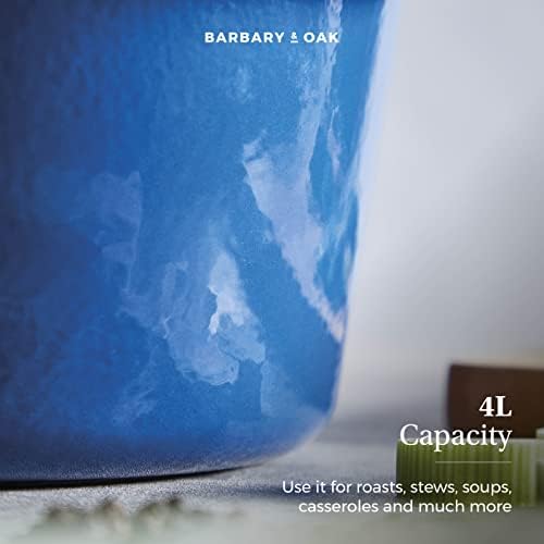 Barbary & Oak BO800251BLU Round Cast Iron Casserole Pan with Durable Enamel Interior, 24cm, Limoges Blue