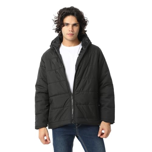 Andora Plain Zipped Hooded Jacket_Black_XL